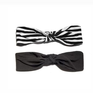 Lele Sadoughi Betty Headbands Striped Stretch Black And White Bow Set Of 2